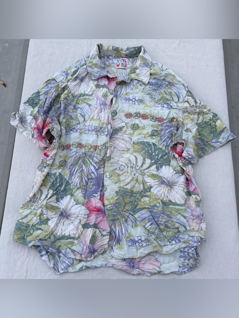 Vintage Jams World Tropical Hawaiian Floral Button Down Shirt, 90s Summer